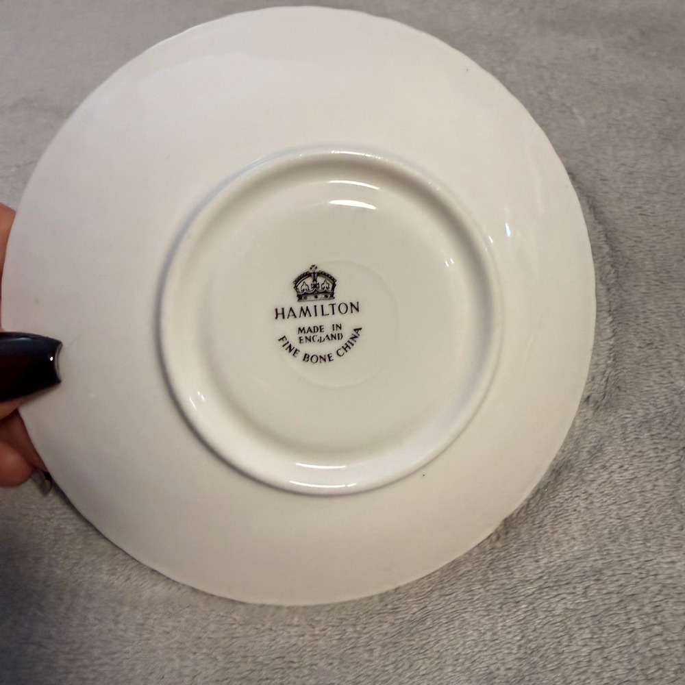 Hamilton England Fine Bone China Saucer Mint Green Rose Gold Trim - Picture 3 of 4